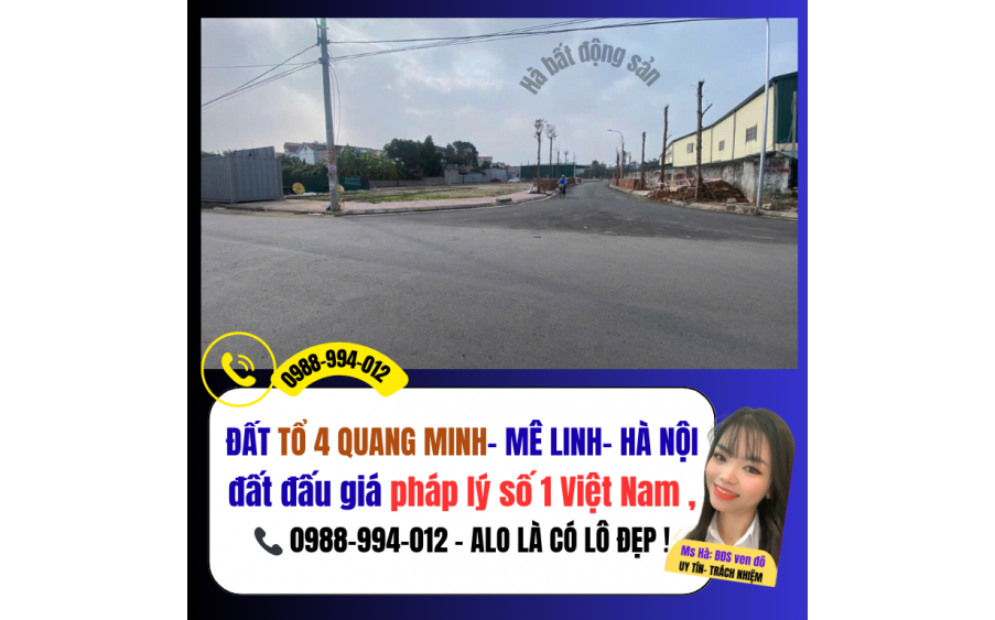 BÁN 100m2 ĐẤT ĐẤU GIÁ TỔ 4 – QUANG MINH, MÊ LINH, HÀ NỘI , đất quang minh sáng như Bình Minh